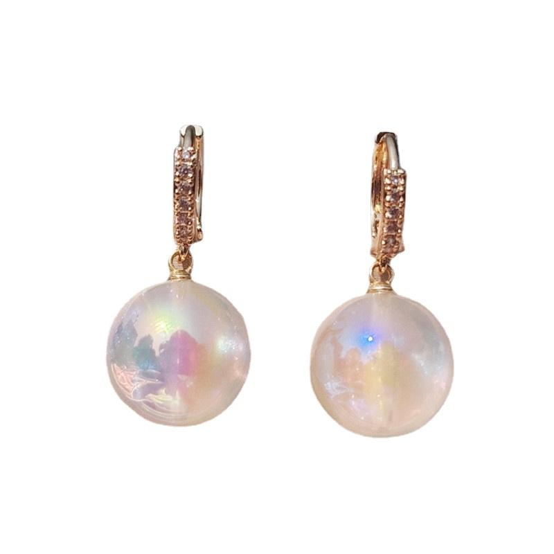 Coreeană la modă, alb, strălucitor, rotund, imitație de perle, cercei cu picătură pentru femei, cercei cu zircon, bijuterii, accesorii de petrecere