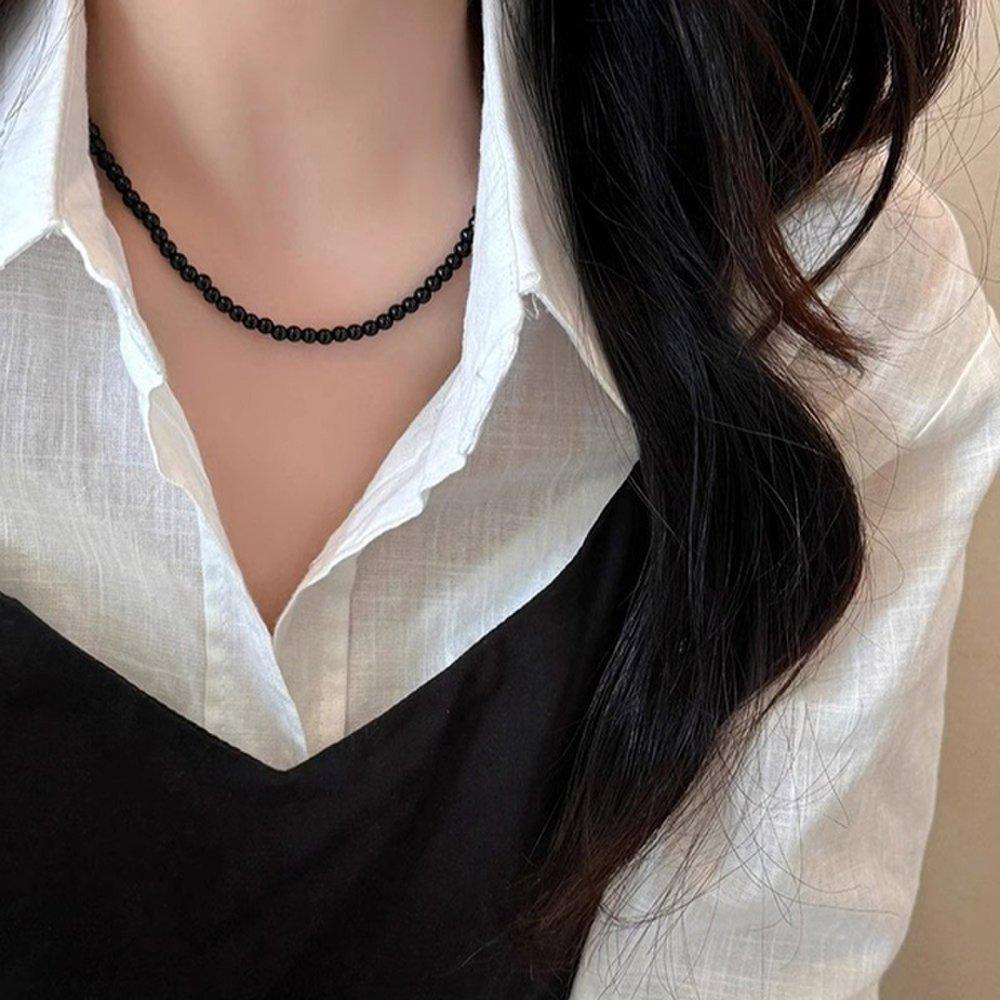 Luris Black Onyx Ball Raw Stone Silver 925 Necklace E68
