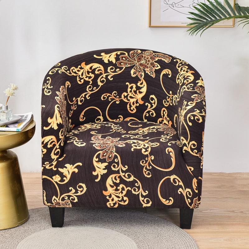 Elastic Full Package Semi-circular Bathtub Small Single Person Sofa Cover, Internet Cafe Coffee Shop Wine Room Print Cover