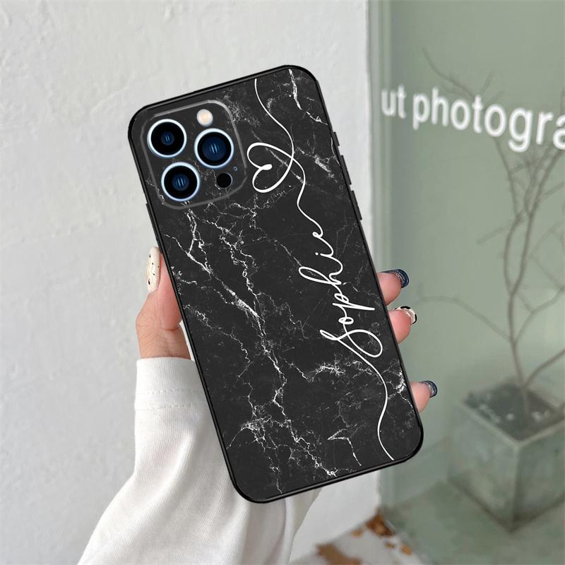 Coque de téléphone personnalisée en marbre avec nom personnalisé pour iPhone 16 15 13 12 Mini 11 14 Pro Max X XR XS MAX Plus Cover Coque
