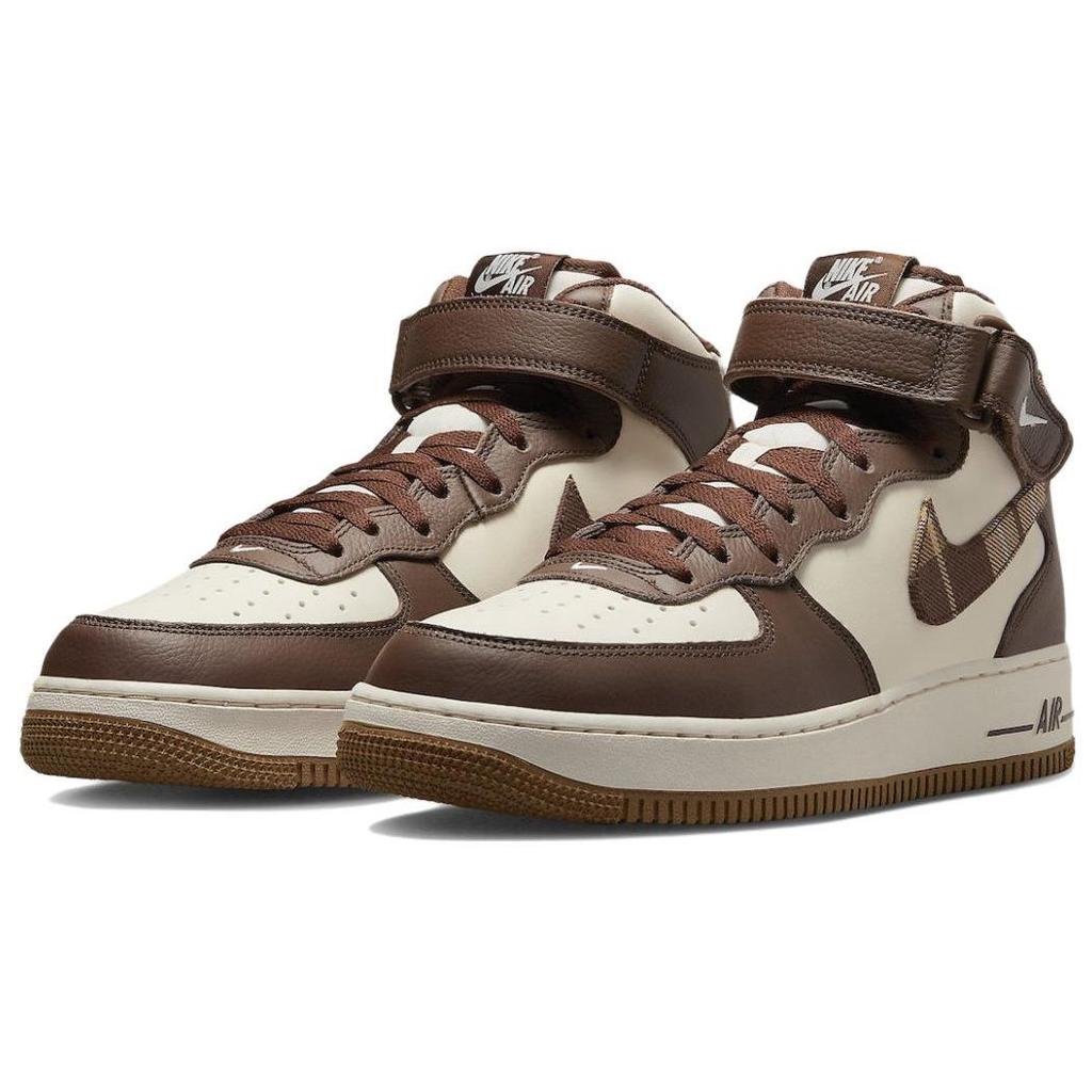 Nike Air Force 1 Mid Braun Kariert Herren Sneaker Blass-Elfenbein Kakao-Wow-Pink-Blüte DV0792-100
