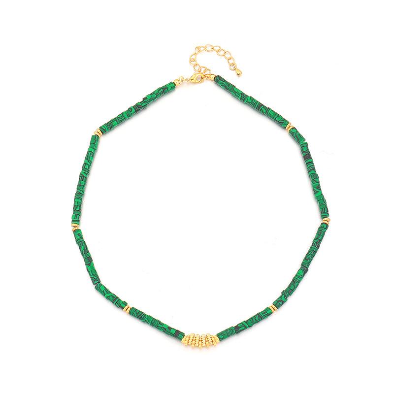 GEMCHIC Women s Malachite Beaded Necklace Gold Plated Brass Ethnic Style Choker