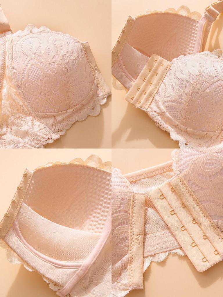 Plus Size Front Closure Lace Bra - Thin, Comfortable, Wire-Free Design for Extra Support