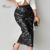 High-waisted Skirt Women High Waist Sexy Hip-Hugging Sequin Glitter Solid Midi Color Mid-calf Length Hip Wrapped Slimming Design Wedding Clubwear