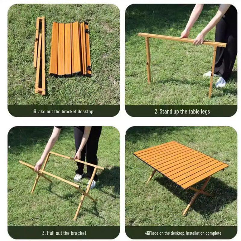 Ultra-Light Portable Folding Camping Table & Chair Set with Wood Grain Finish