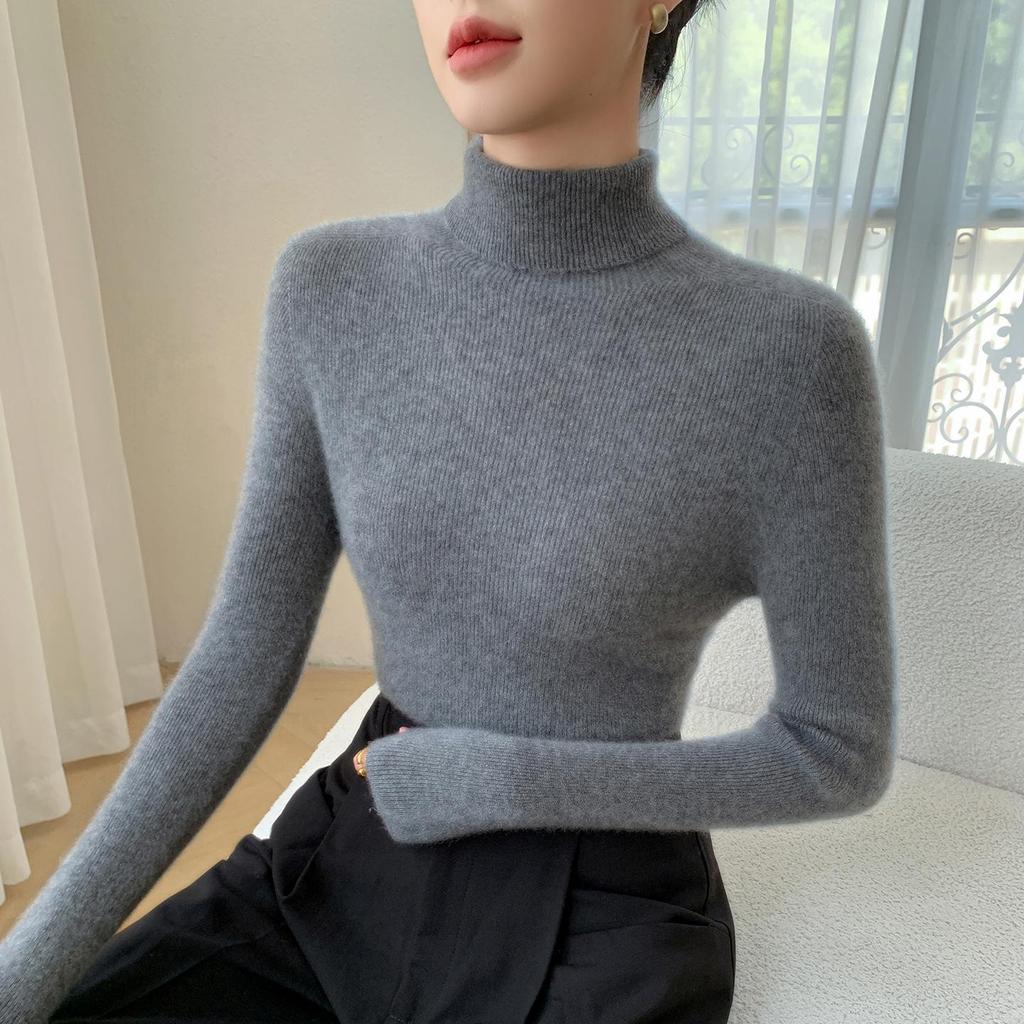 2025 A/W Women's Brushed Striped High-Neck Cashmere Sweater