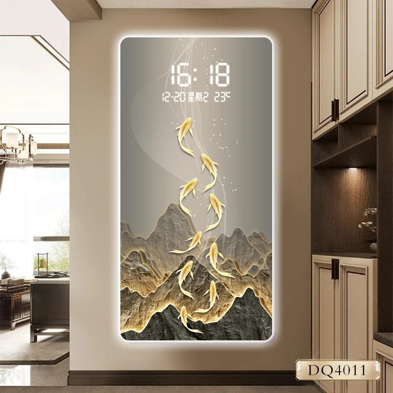 Nove peixes imagem varanda pintura decorativa relógio senso avançado luz de parede relógio eletrônico imagem pendurada corredor