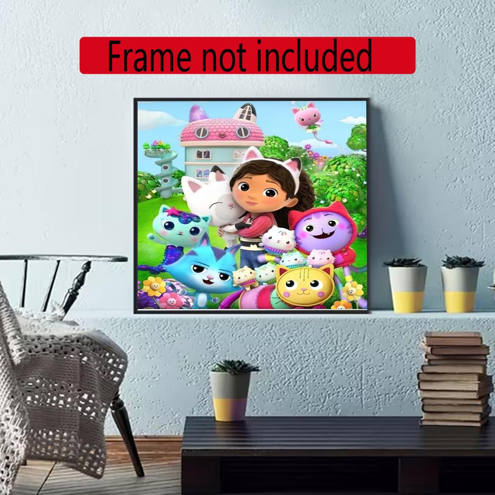 Cartoon Cute Gabbys 5D Round Diamond Painting Kit Diamond Embroidery Painting Rhinestones Mosaic Frameless Handwork Decoration Arts