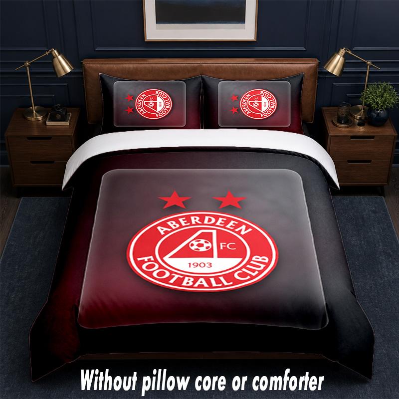 Aberdeen FC Design Bed Bedding Set 1 Duvet Cover + 2 Pillowcases Soft Breathable Household Bed Linens