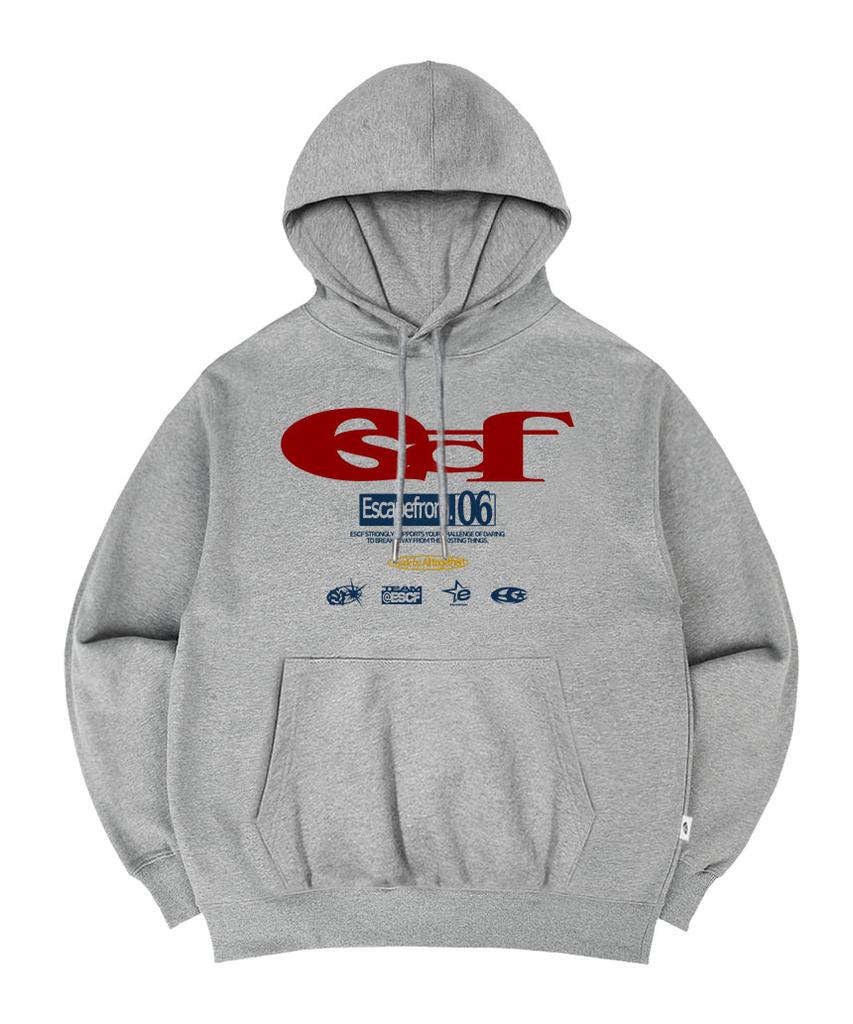 Red Escf Logo Collage Print Hoodie Gray