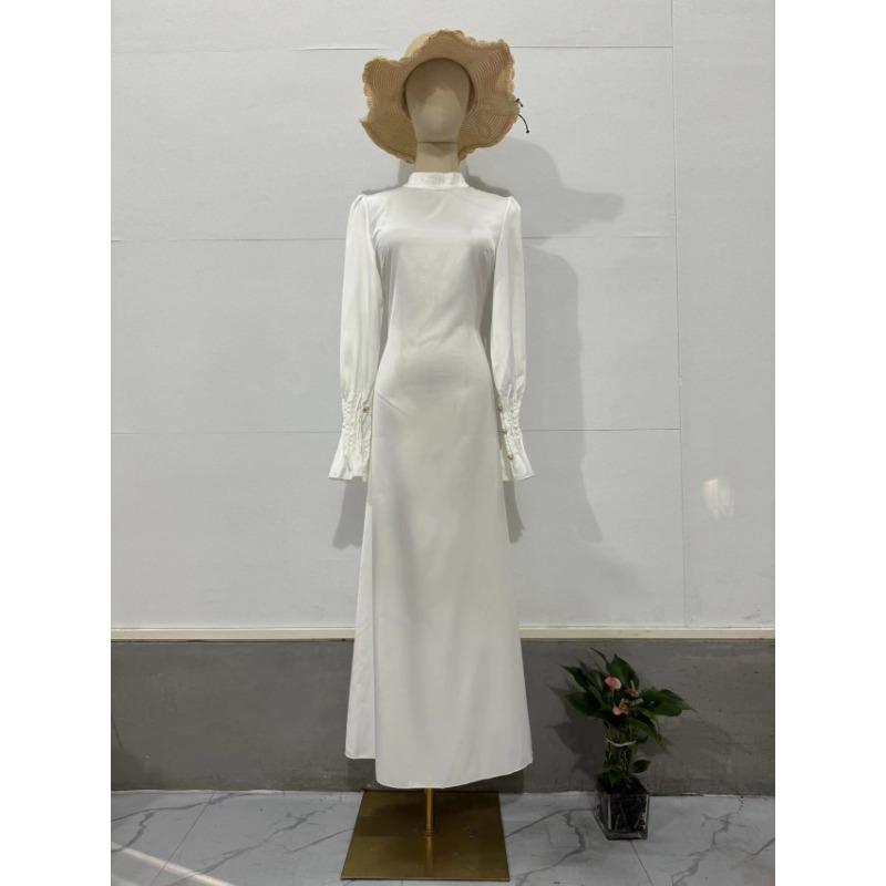 Women's Pleated Waist Tie Long Sleeve Dress