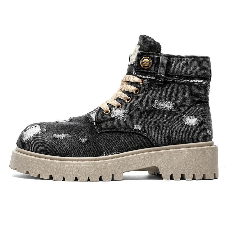 Large Size Martin Boots Men's Denim High-top Retro Locomotive Medium-top Thick-soled Tooling Boots Z32