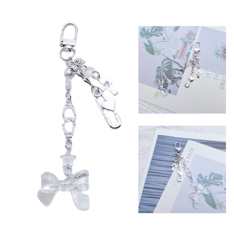 Modische Schleife Schlüsselanhänger Süß Cool Kreuz Perlen Schlüsselanhänger für Damen Tasche Schmuck