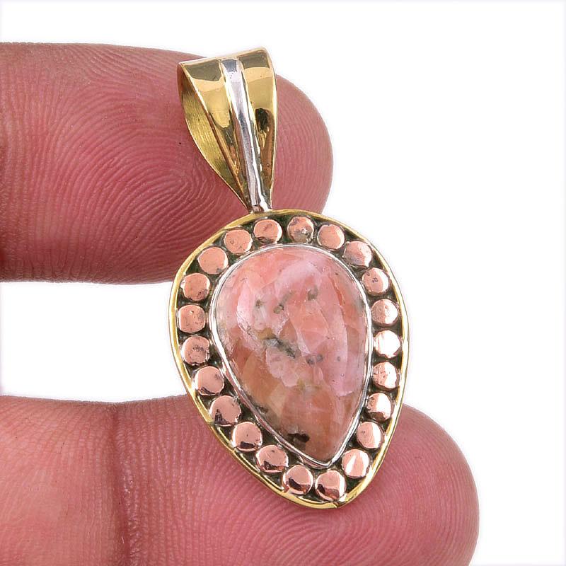 

Natural Rhodonite Gemstone 925 Solid Sterling Silver Two Tone Pendant 1.50 P9d65