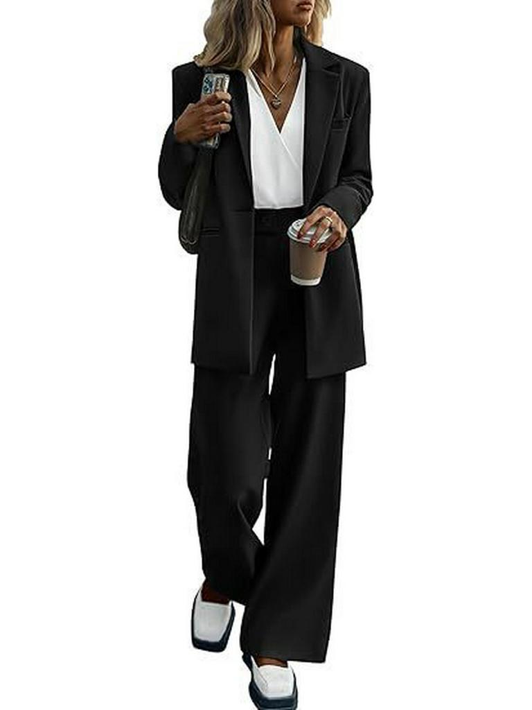 Elegant Women's Autumn/Winter Solid Color Suit – Jacket and Pants Set