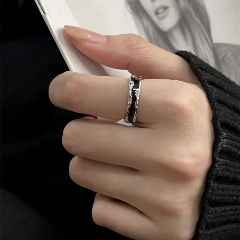 

Irregular Texture Simple Rings Adjustable Finger Rings Wedding Party Zircon Gift Vintage Black Drop Glaze Open Ring For Women resizable медный