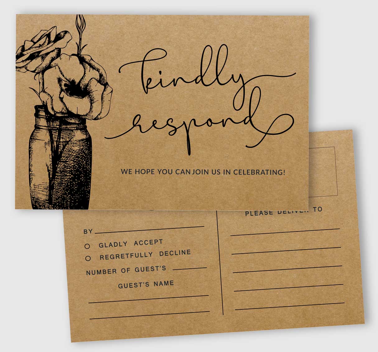 

Inkdotpot 50 пустих листівок із квітковим крафтовим принтом у сільському стилі 4 x 6 дюймів, листівка з відповіддю на весілля, весільний вечір, дитина 4 x 6 Inches рожевий