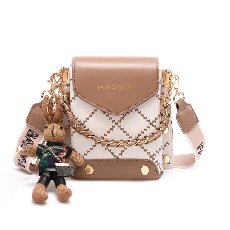 

2025 New Versatile Shoulder Bag PU Contrasting Cross-body Bag Check Stitching Small Square Bag хаки