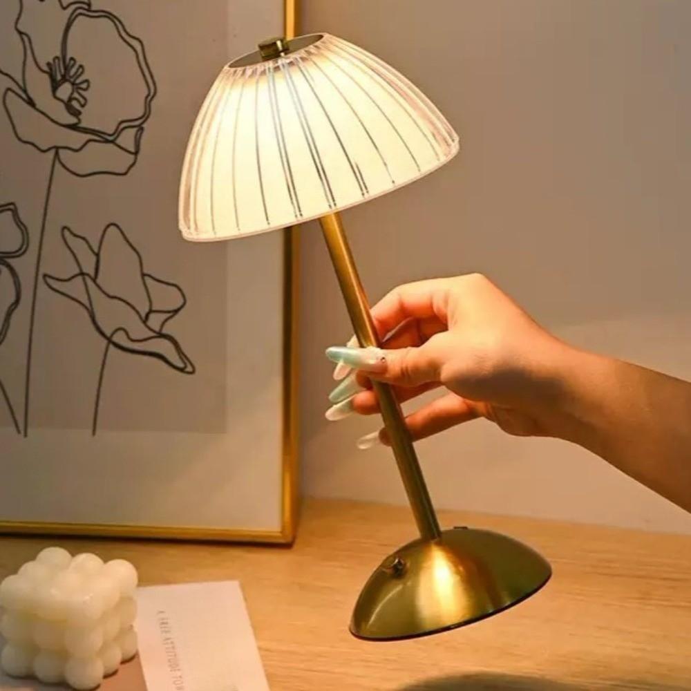 Fashon Nordic Style Table Lamp Dimmable 3 Colors Touch Control Lamp Cordless Acrylic Lampshade Gold Bedside Lamp Bedroom