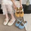 Bow pearl bag head half slippers women's summer wear with skirt thick bottom height fashion woven lazy cool slippers
