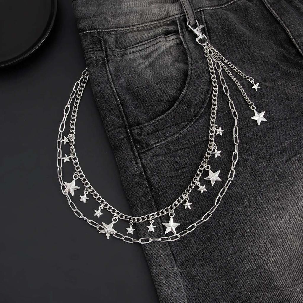 Ingemark Trendy Hip Hop Double Layer Jeans Pants Chain Men Women Creative Star Pendant Bag Waist Chain Steampunk Jewelry Gift