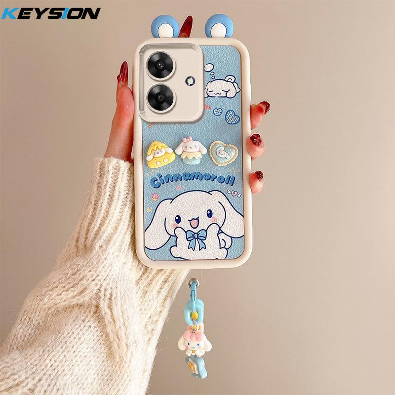 KEYSION Niedliche Ohr 3D Cartoon Hülle für Realme Note 60 mit Armband Silikon Stoßfeste Handyhülle für OPPO Realme Note 60X