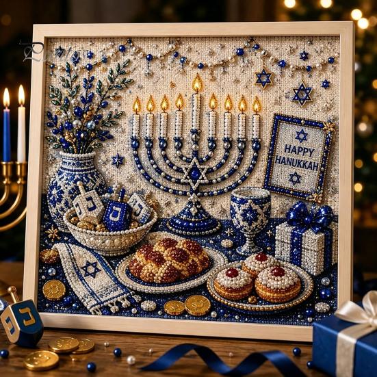 Creative Mindful Activity DIY Hanukkah Pearl Art Kit, 3D Mosaic Bead Craft Set, Hobby Set Ritual Making Kit for Traditional Holiday Home Decor