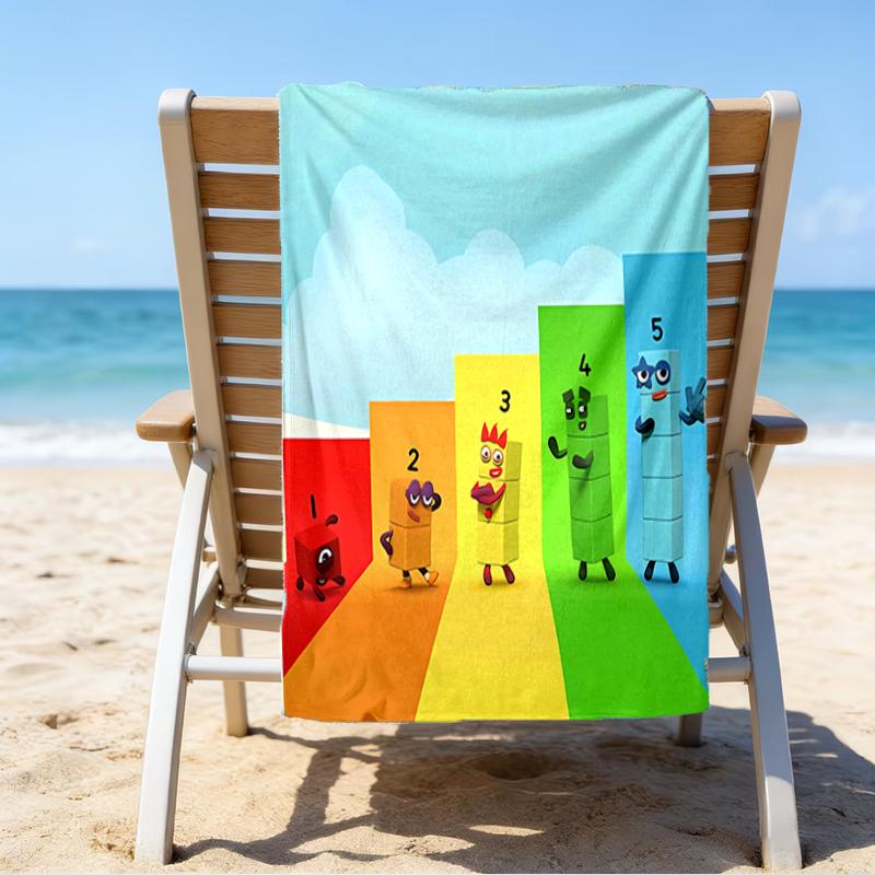 proof beach towel with a Numberblocks3 pattern - soft,absorbent,quick-drying,machine washable - perfect for swimming,camping,bathing