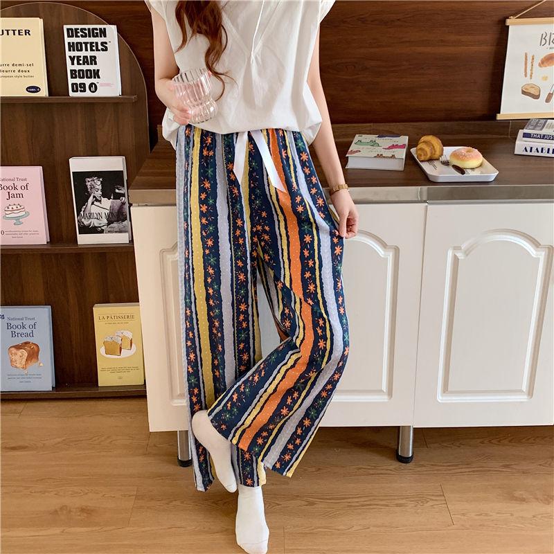 Cotton and Silk Pajama Pants Women's Summer Thin High-waisted Wide-leg Pants Spring and Autumn Large Size Loose Straight Casual Trousers Mopping Pants