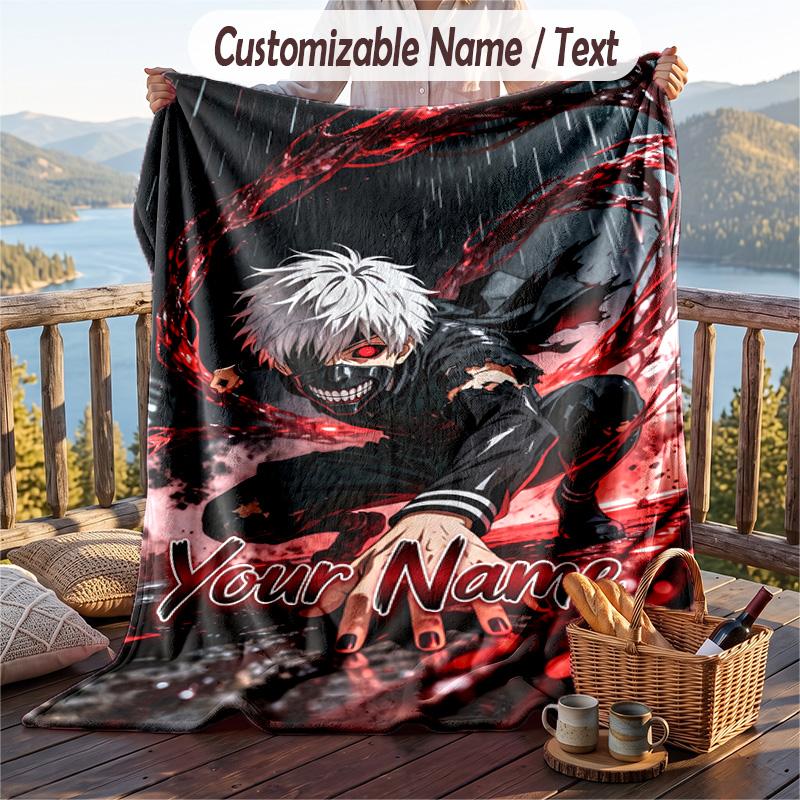 Personalized Flannel Throw Blanket,Tokyo Ghoul Custom Printed Name, Cozy Plush Blanket For Home Use