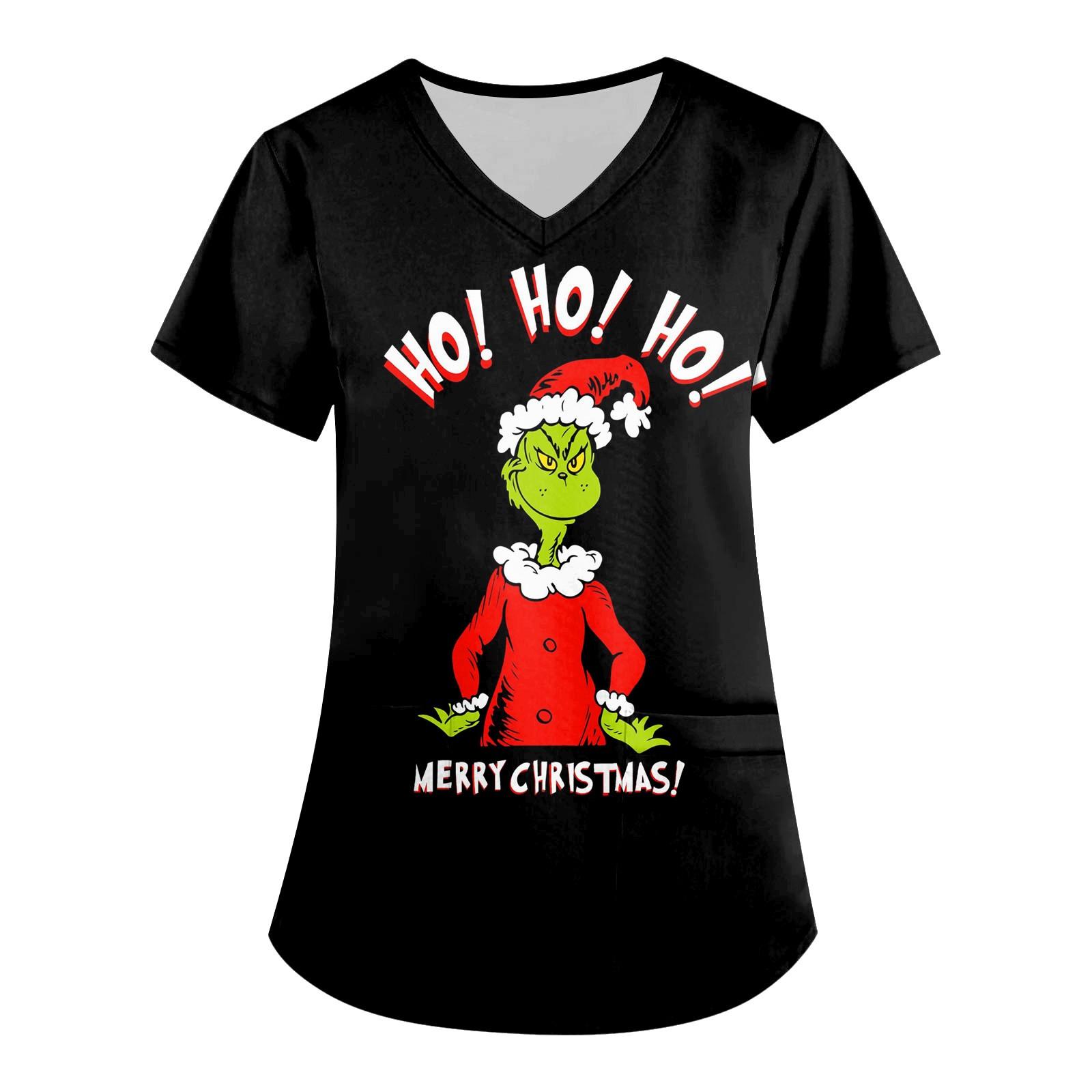 

Женские модные топы с короткими рукавами и V-образным вырезом с принтом, рабочие футболки с карманами M