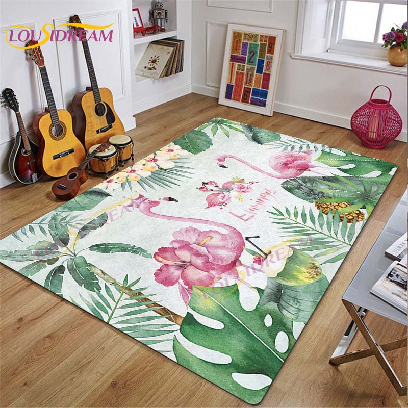 3D Flamingo Rug Carpet for Livingroom Bedroom Kids Room Colorful Modern Rug Non Slip Floor Carpet INS Style Decor Flower Carpet