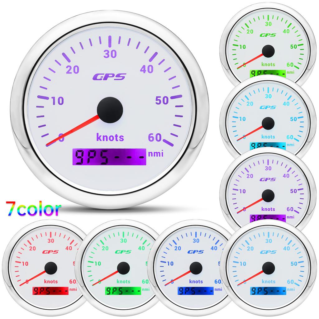 85MM Digital GPS Speedometer 0~30 Knots 0~60 Knots Speed Meter With GPS Antenna For Boat Car Yacht 7 Color Backlight 12V 24V
