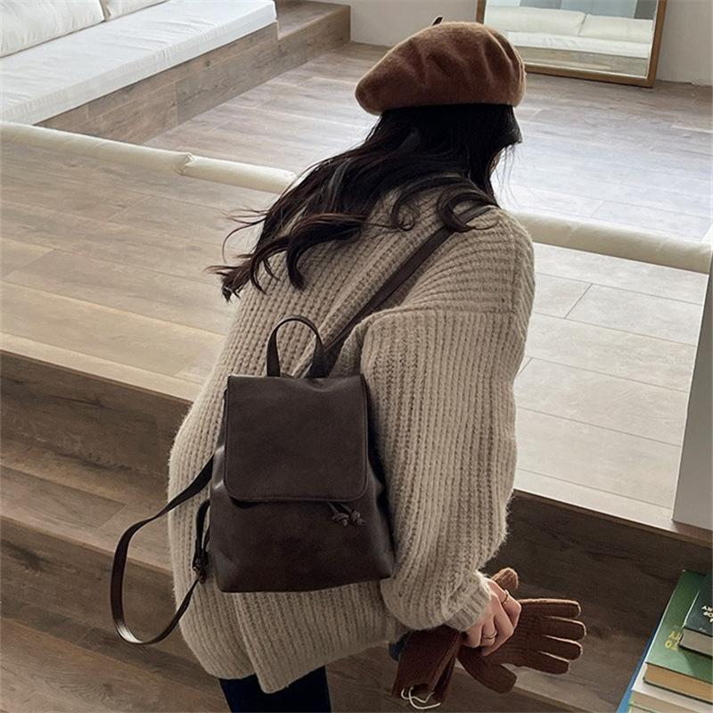 Vintage Women Small Brown Backpacks Fashion Large Capacity Durable Female Shoulder Bags Multi-Function Simple Ins Style Handbags