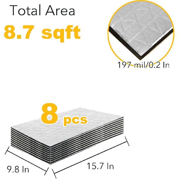 Car Sound Deadening Material Mat - 197 Mil 8.7 Sqft Auto Audio Deadener Foam, Sound Dampening And Heat Ulation For Truck, Vehicle