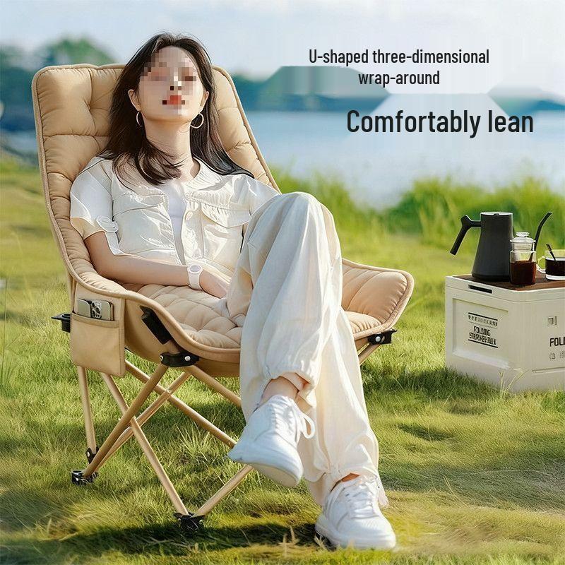 Cotton-Padded Adjustable Outdoor Folding Lounge Chair and Stool