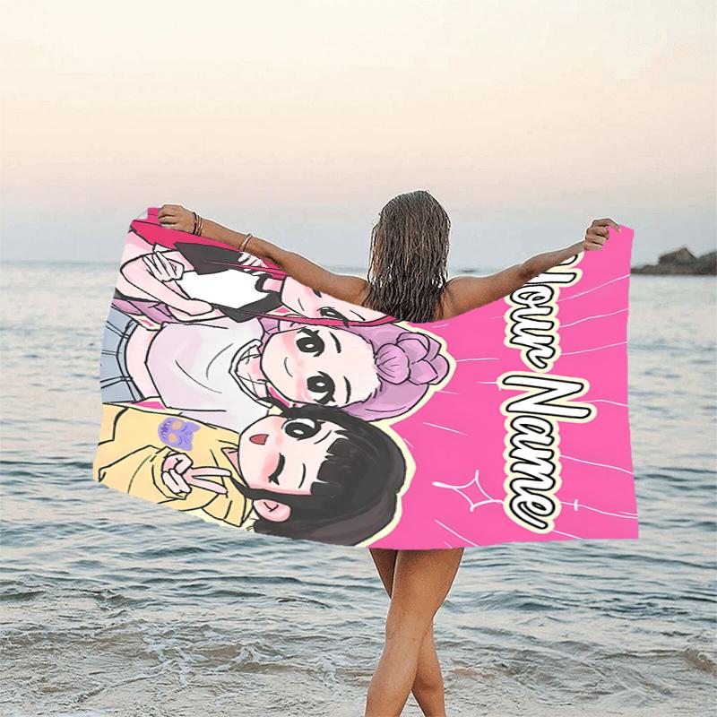 1pc KPop Demon Hunters28 Beach Towel with Custom Name, Beach/Swimming/Bath/Picnic/Camping Towel, Suitable for Seaside Beaches