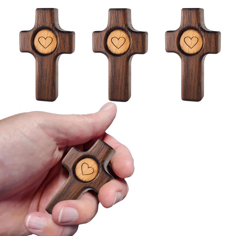 1/3Pcs Wooden Cross Finger Stress Relax Gifts Christians Fidget Cross My Heart Pocket Prayer Cross Spiritual Symbol Home Decor