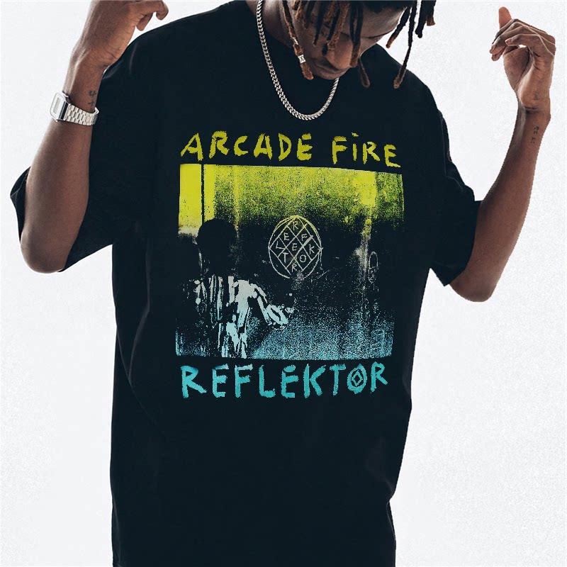 Digital Direct Injection Rock Arcade Fire Band Loose Printed ShortSleeved TShirt Cotton Loose Fit