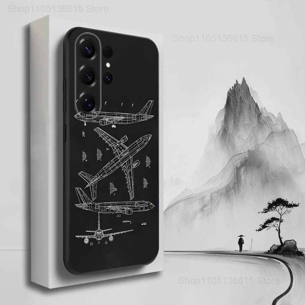Blueprints Planes Aircraft Case For Samsung S22,S21,S9,S25,S24,S23,Ultra,FE,S20,S10,Plus,Lite,Soft Silicone Black