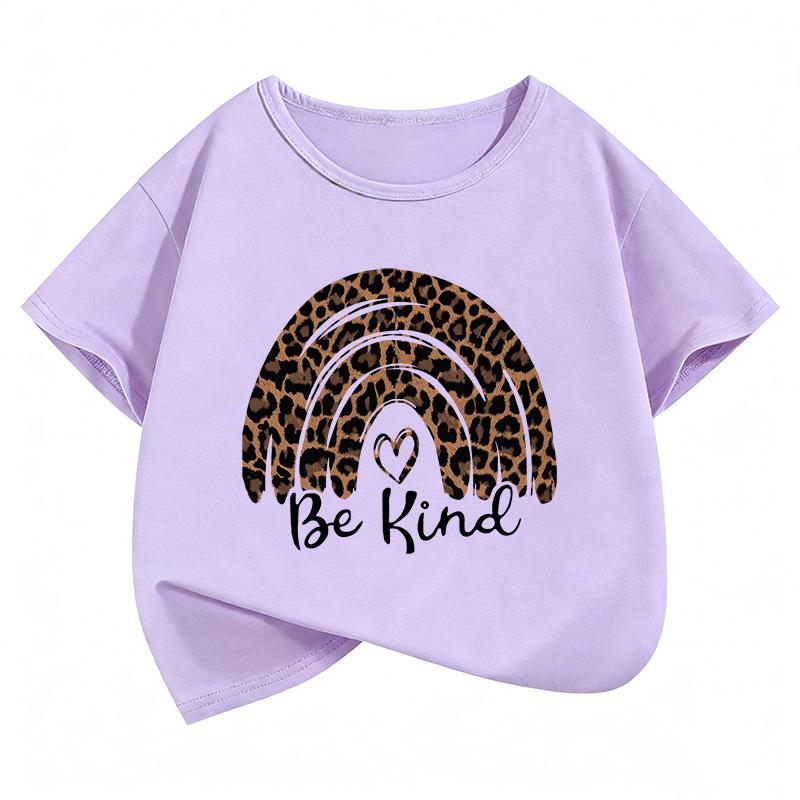 Be Kind Rainbow Heart Leopard Print Funny T Shirts Y2k Kids Childrens Tshirt Boys Girls Summer Spring Casual Top Tee Shirt