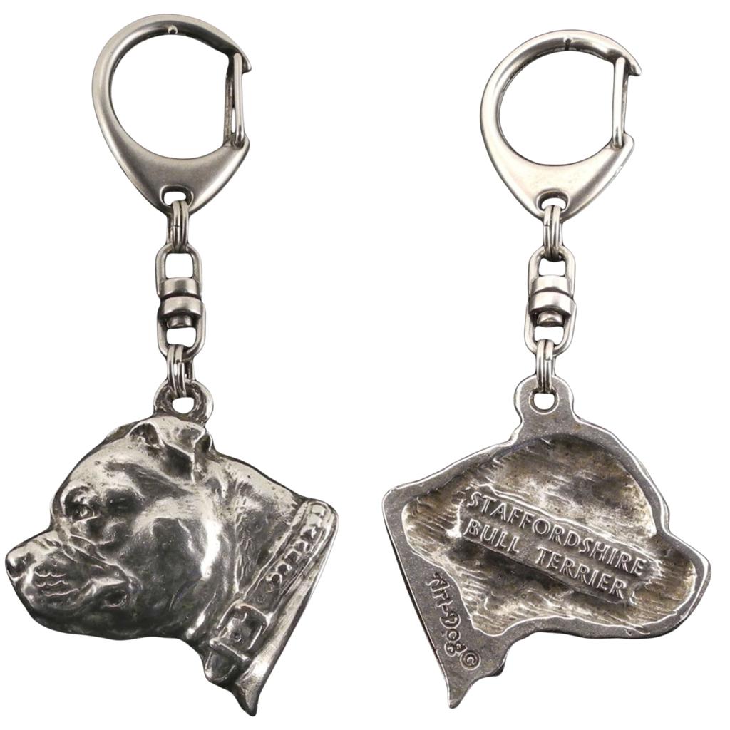 Staffordshire Bull Terrier, Staffy II - Silver-plated Key Ring with a Dog In a Gift Box, Handbag Decoration, Backpack Pendant by Art-Dog Brand