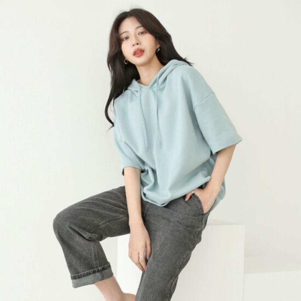 Shop Women Loose Fit Hoodie Short Sleeve Sweatshirt Navy Ami Wsh 3264