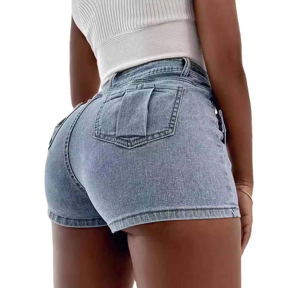 Women's High Waist Asymmetrical Overlap Denim Mini Skirt Light Blue