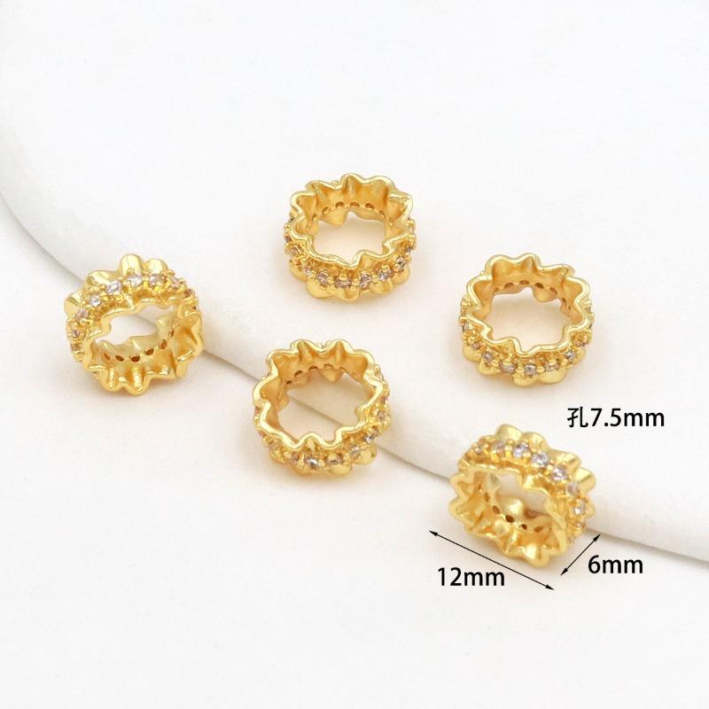 Farbechtheit k Echtgold mikro-eingefasster Zirkon Fassperlen Straße durchbohrt kleine Taille Kristallarmband DIY Perlenabstandshalter mit Perlen C