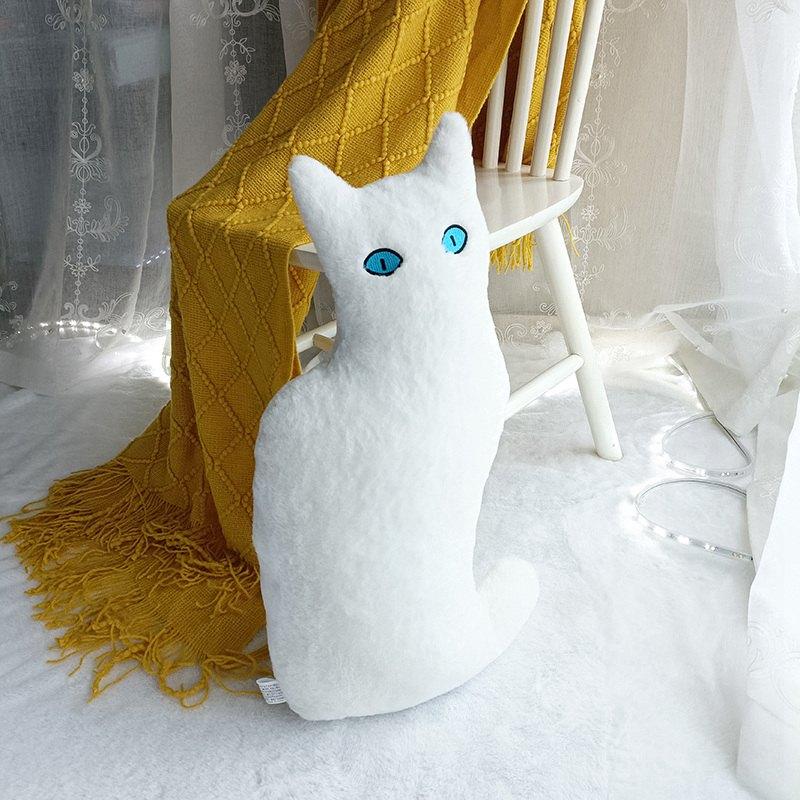 53cm Simple Plush Night Cat Toy White Black Stuffed Animal Cat Plush Throw Pillow Toys Birthday Gift