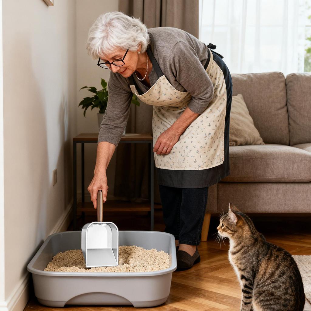 Stainless Steel Cat Litter Scoop Wooden Handle Kitten Poop Scooper Deep Pet Litter Shovel For Apartment Living Room Veterinary