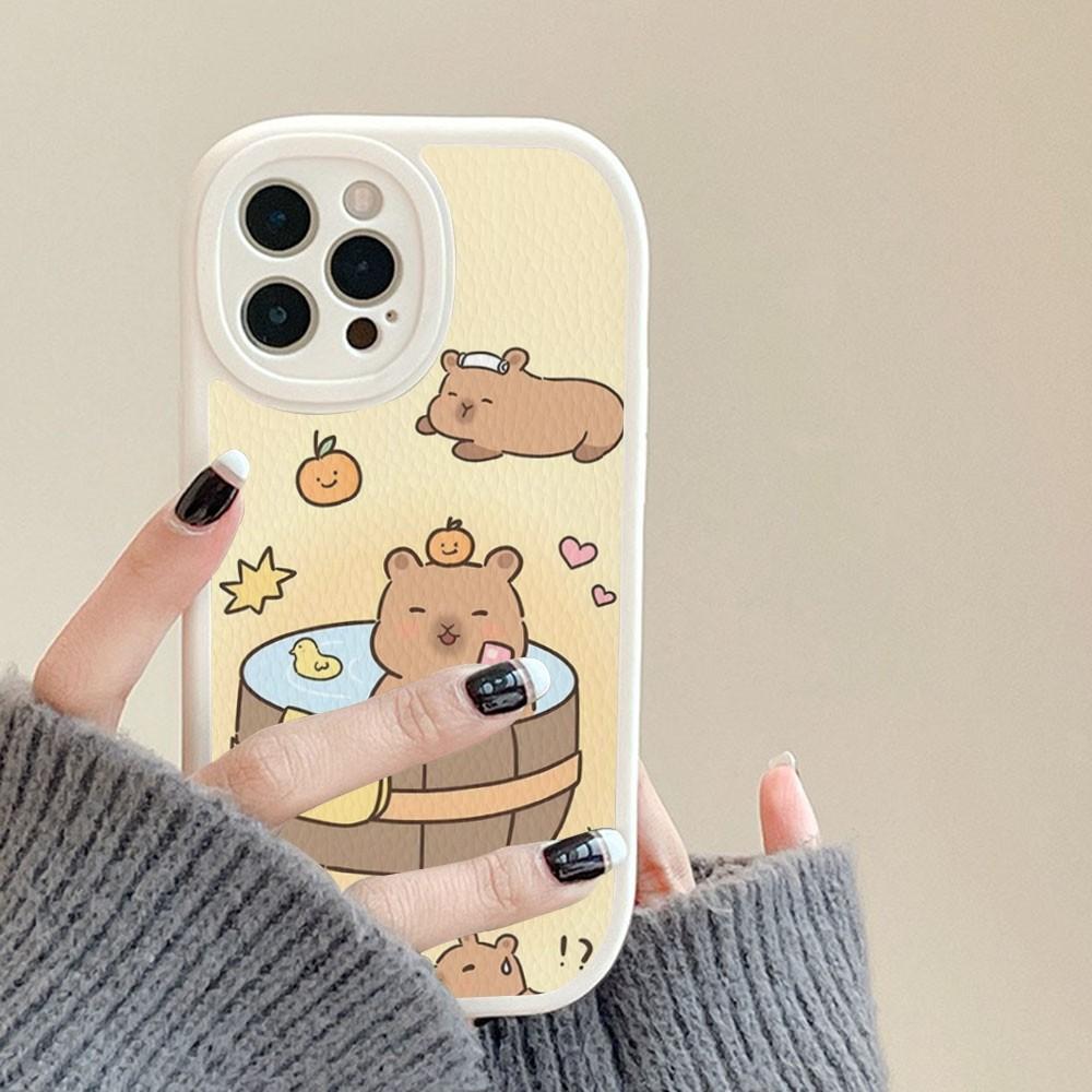Cartoon Capybara Phone Case Hard Leather For iPhone 16 15 14 13 12 Mini 11 14 Pro Max Xs X Xr 7 8 Plus Fundas