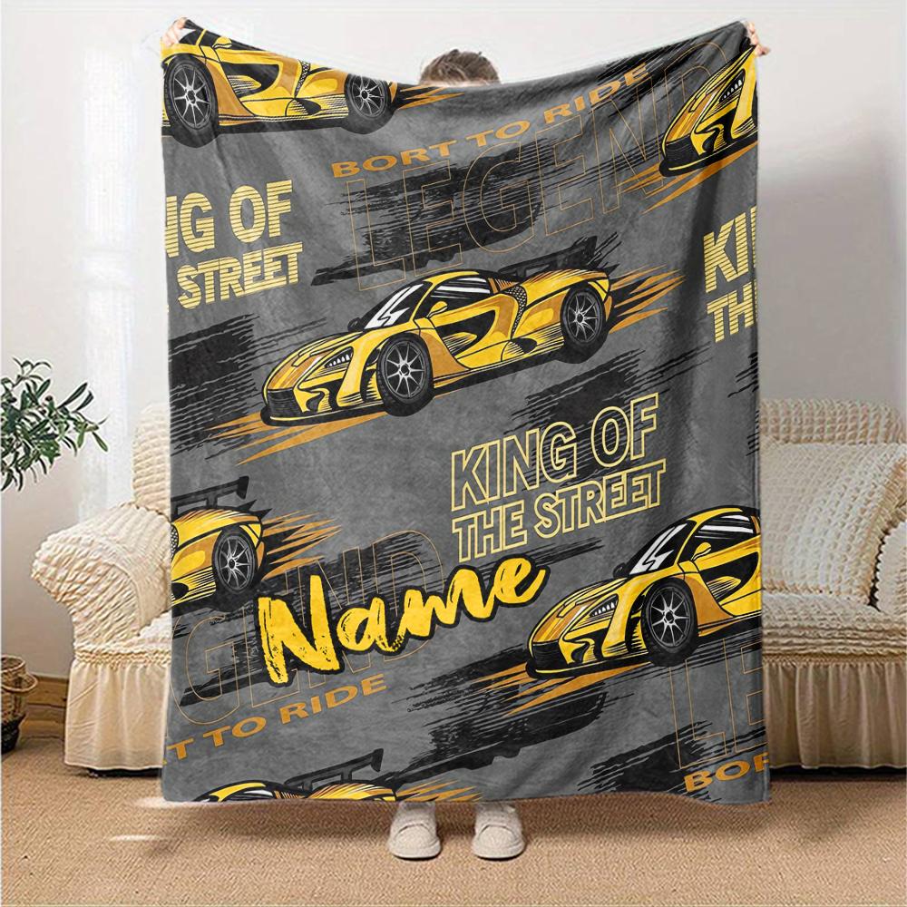 Custom Name Racing Theme Printed Blanket - Perfect for Couch, Bed, Travel & Outdoor Use | Machine Washable, Cozy & Durable.