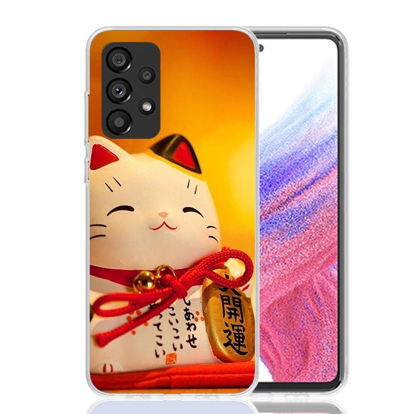 Étui de téléphone japonais Chat Porte-Bonheur Maneki Neko pour Samsung Galaxy A17 A16 A15 A14 A13 A57 A56 A55 A54 A53 A37 A36 A35 A34 A33 A26 A25